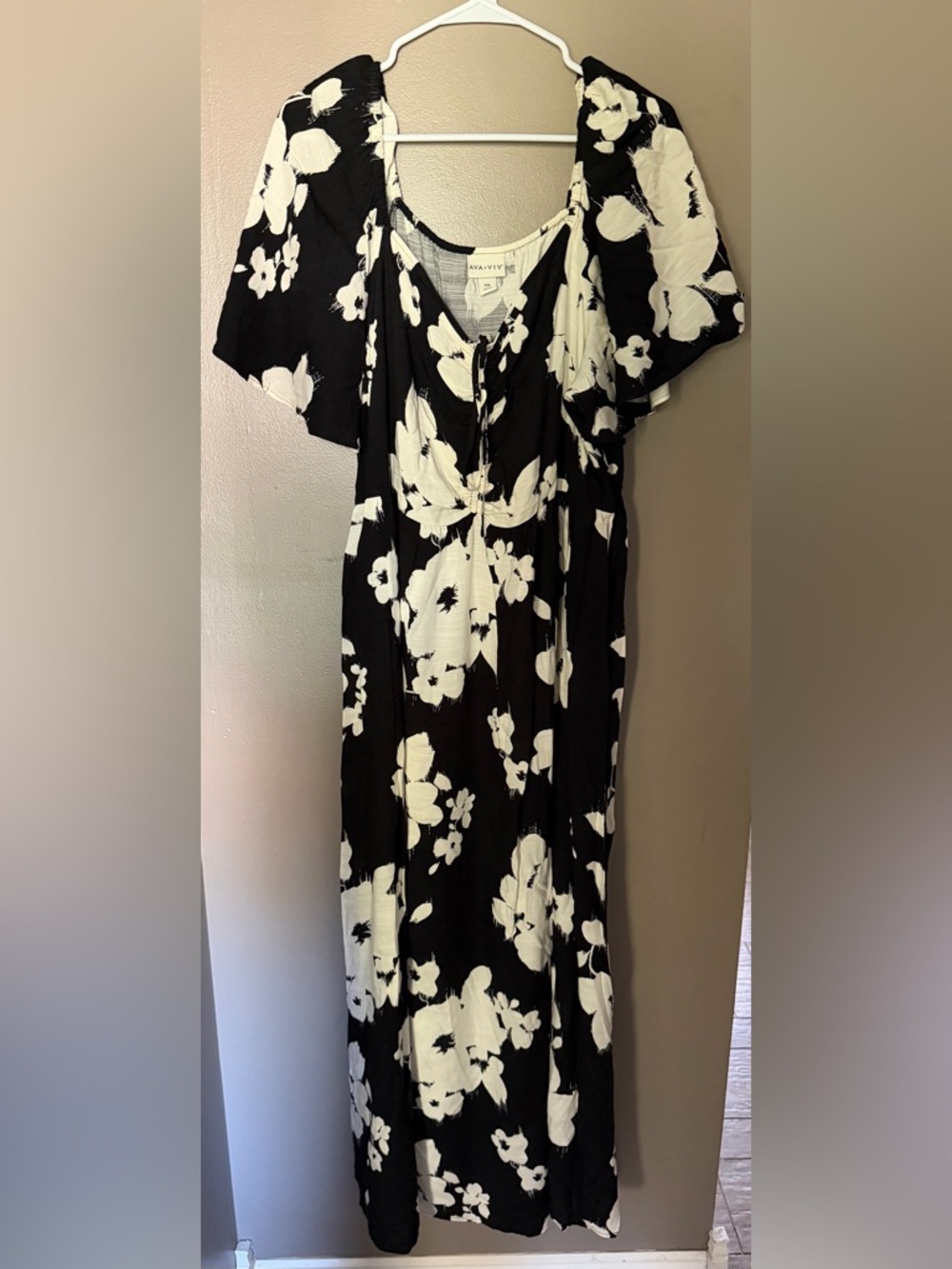 Ava & Viv Black White Floral Midi Dress XXL Short Sleeve